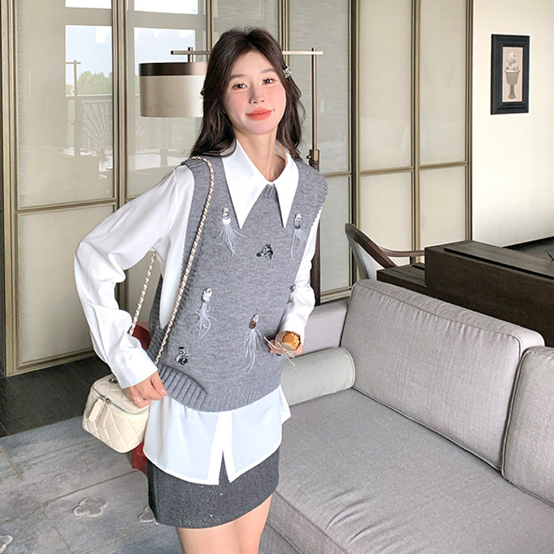 2way シャツ×ニットベストセット