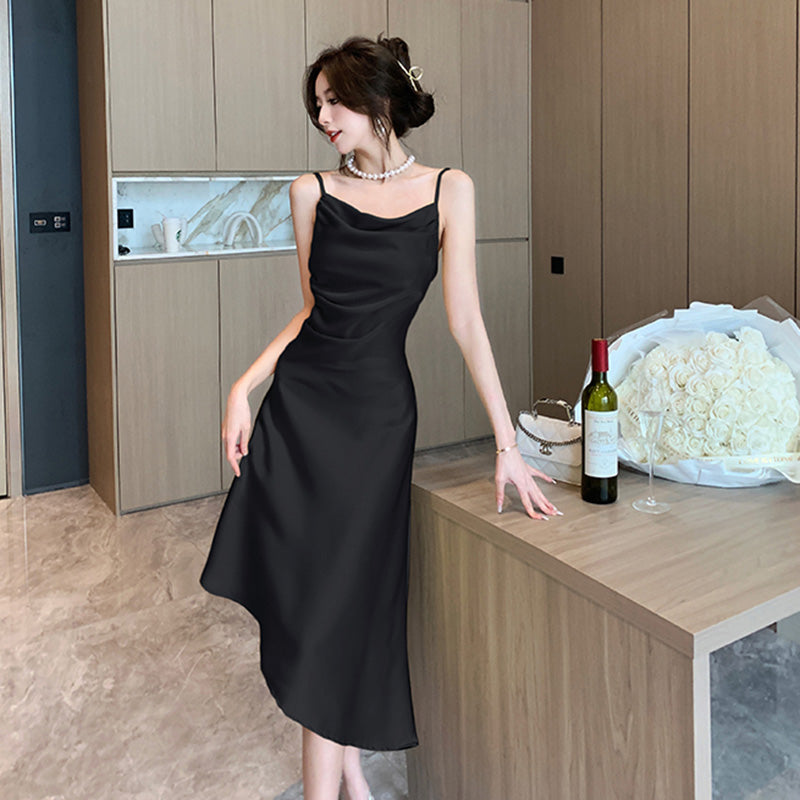 エレガントサテンアシンメトリードレス