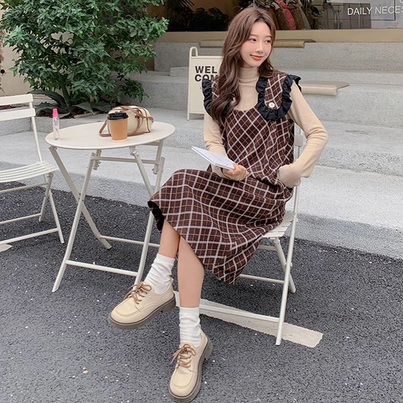 Aラインチェック柄ジャンパースカート(2colors)