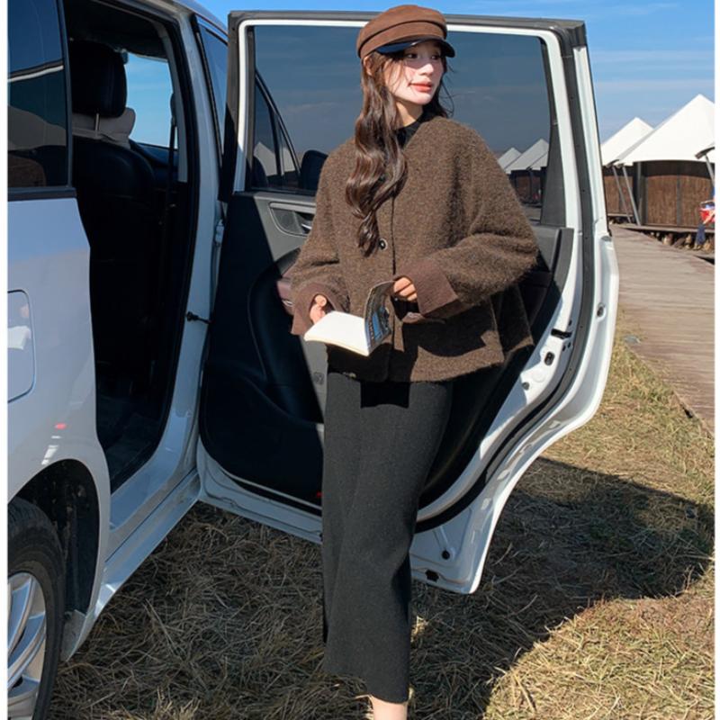 ノーカラーウールショートコート