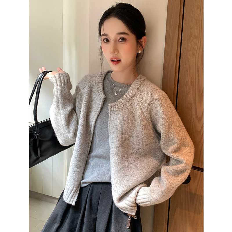 ラウンドネックニットカーディガン(4colors)