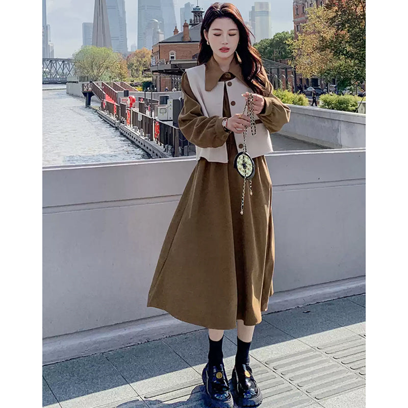 【即納】2WAYバイカラーベスト×ワンピースセット