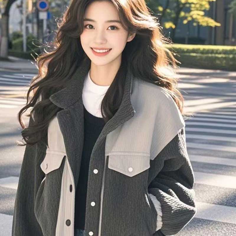 バイカラー切替ショートジャケット