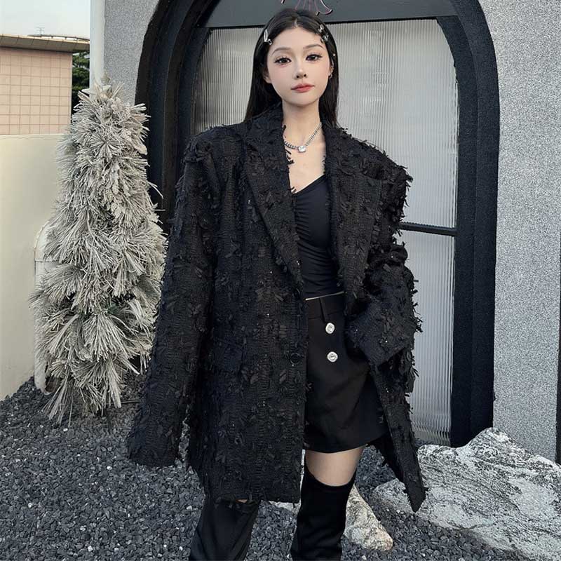 シャギーフリンジテーラードジャケット