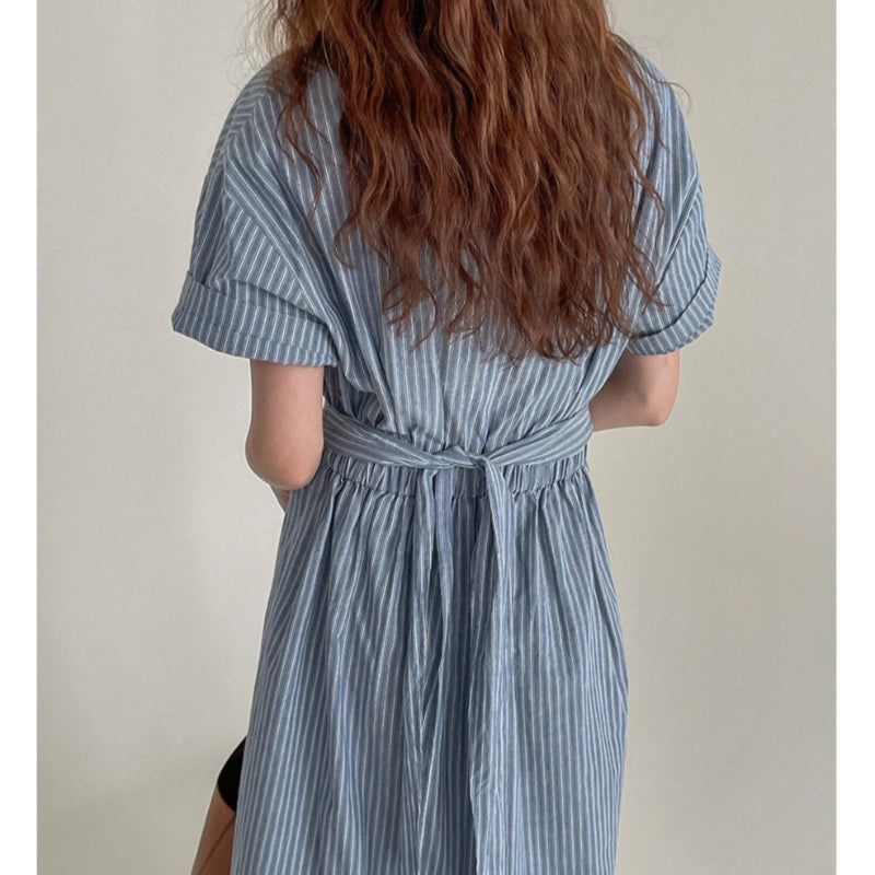 ツイストデザインストライプワンピース