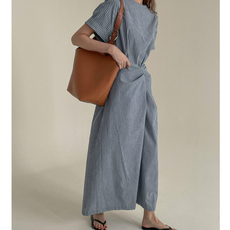 ツイストデザインストライプワンピース