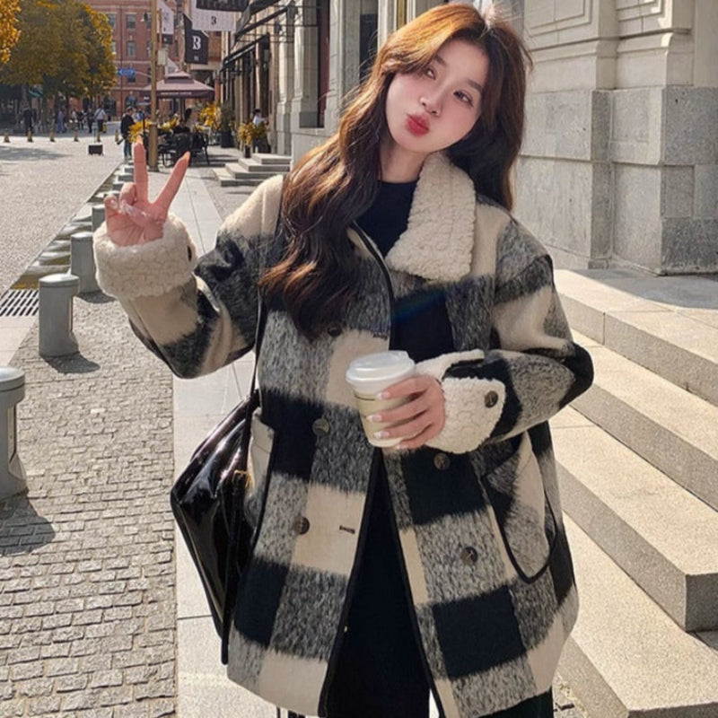 ブロックチェックステンカラージャケット