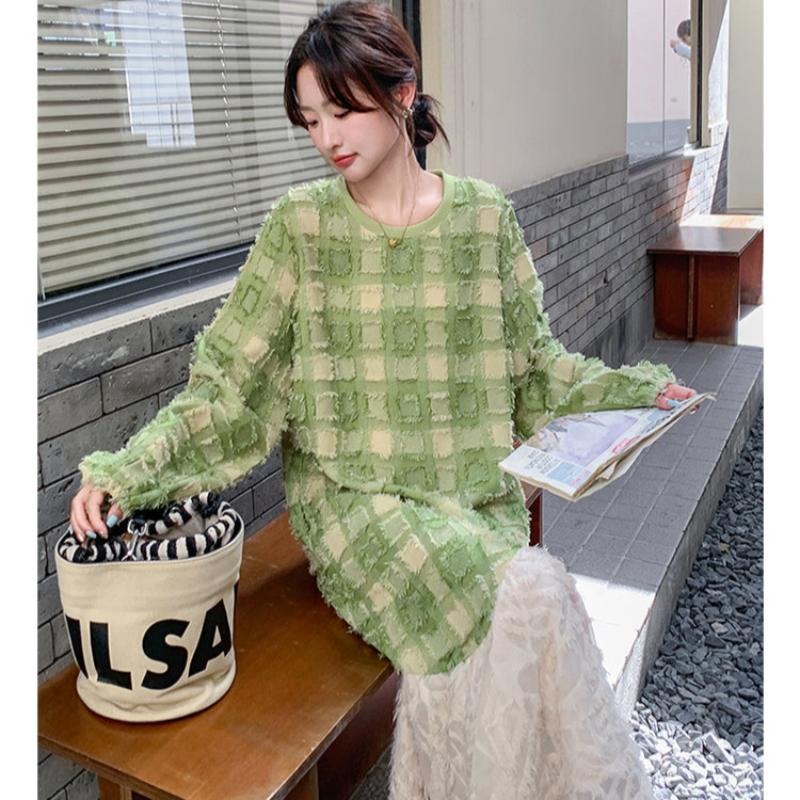 グリーンエンボスチェックワンピース