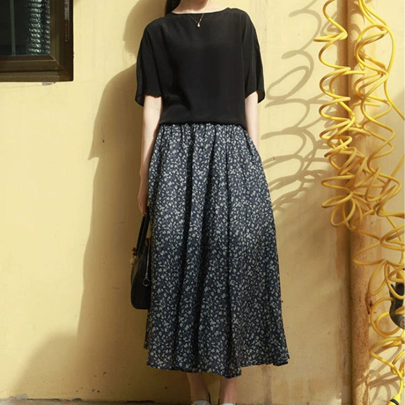 リネン花柄プリントフレアスカート