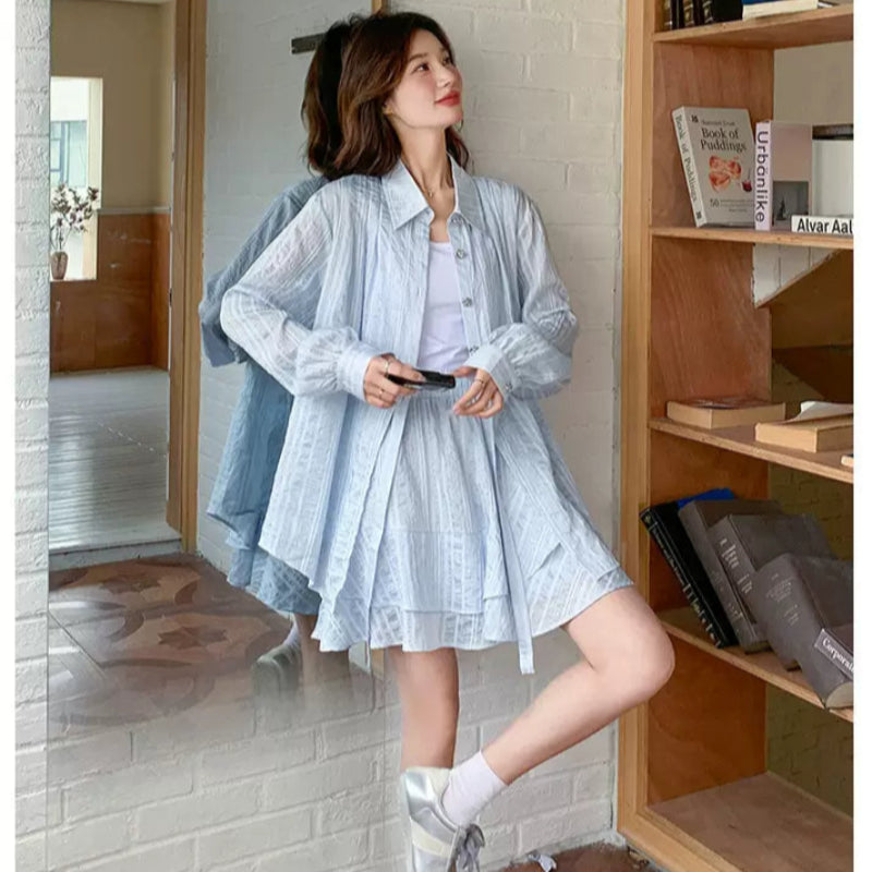 ライトブルーストライプシャツ×パンツセット