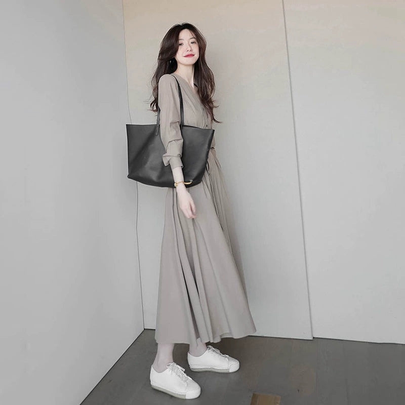 ライトグレーシャツAラインワンピース