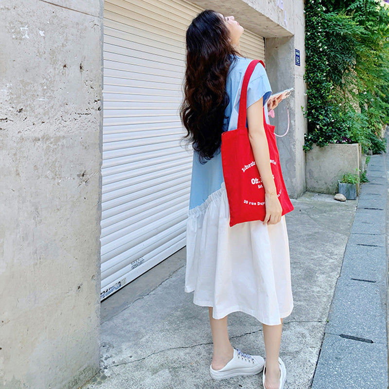 アシンメトリー切り替えシャツワンピース