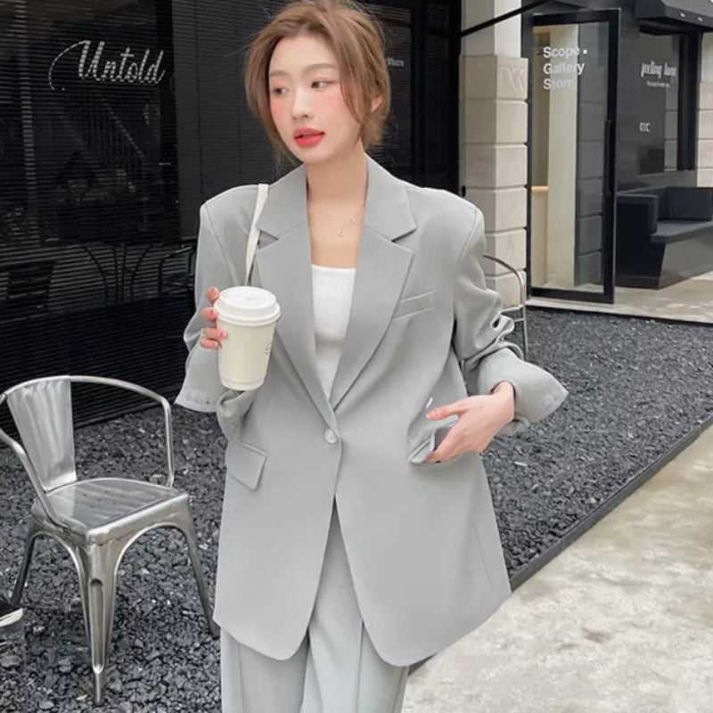 ソフトグレーワイドレッグパンツスーツ