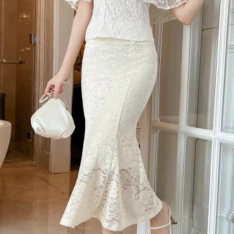 ホワイトレースマーメイドスカート