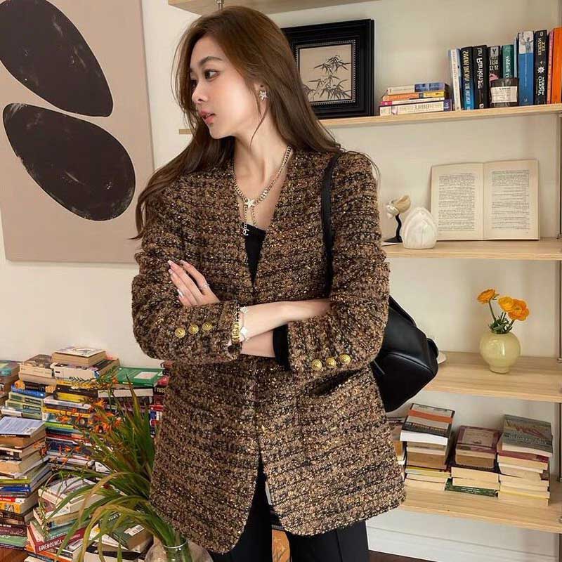 ブラウンミックスツイードジャケット（茶）秋/冬 クラシカルなツイード生地