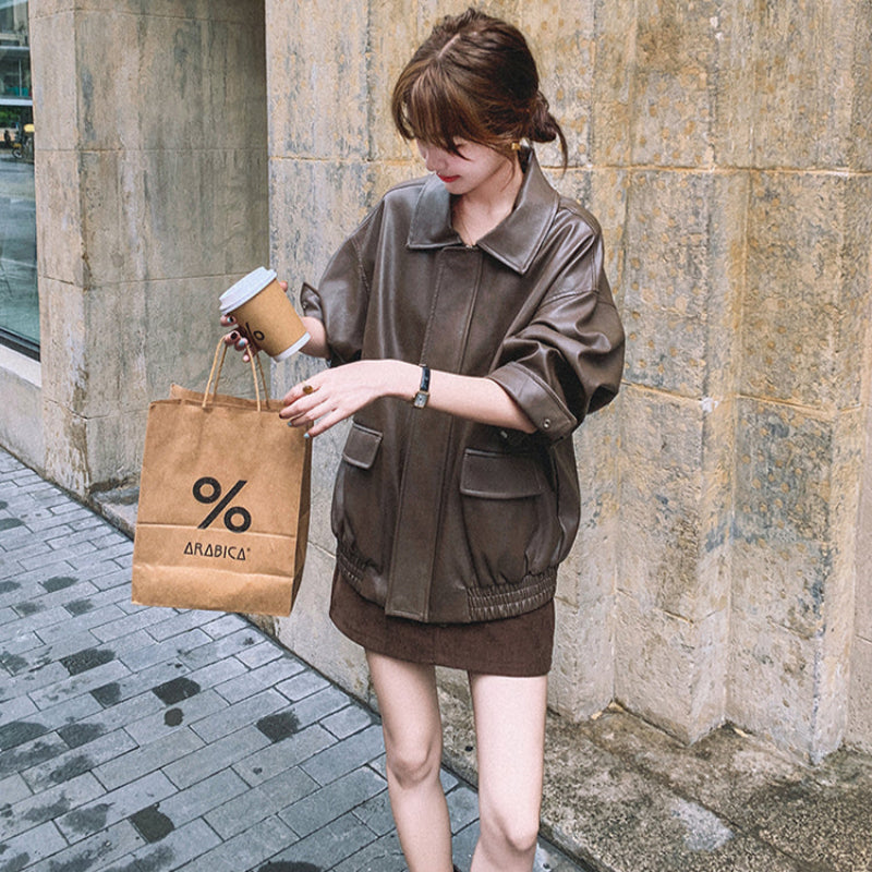 オーバーサイズフェイクレザージャケット(2colors)