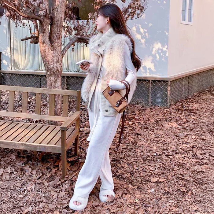 ファー切替ニットベスト(2colors)