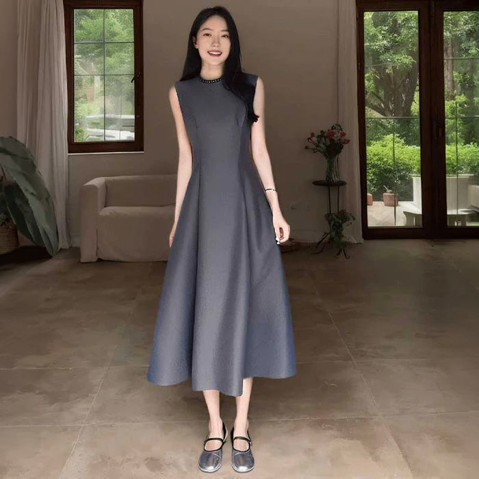 ミニマルAラインフレアワンピース(2colors)（灰・黒）春/夏 洗練された