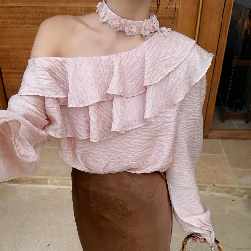 ワンショルダーフリルカラーブラウス(3colors)