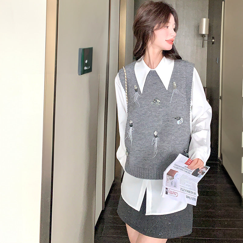 2way シャツ×ニットベストセット