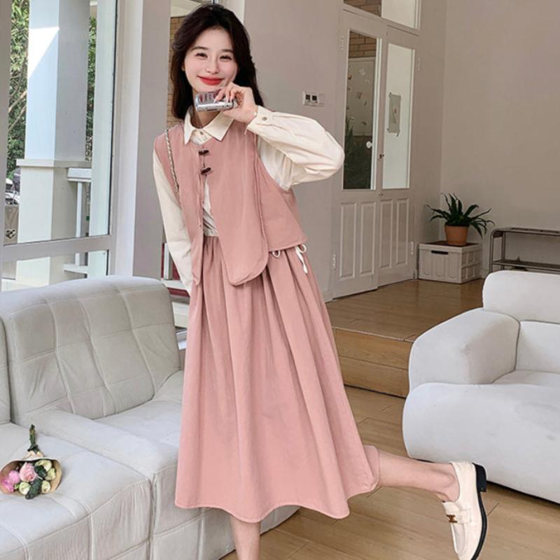 ベスト×ブラウスドッキングワンピース