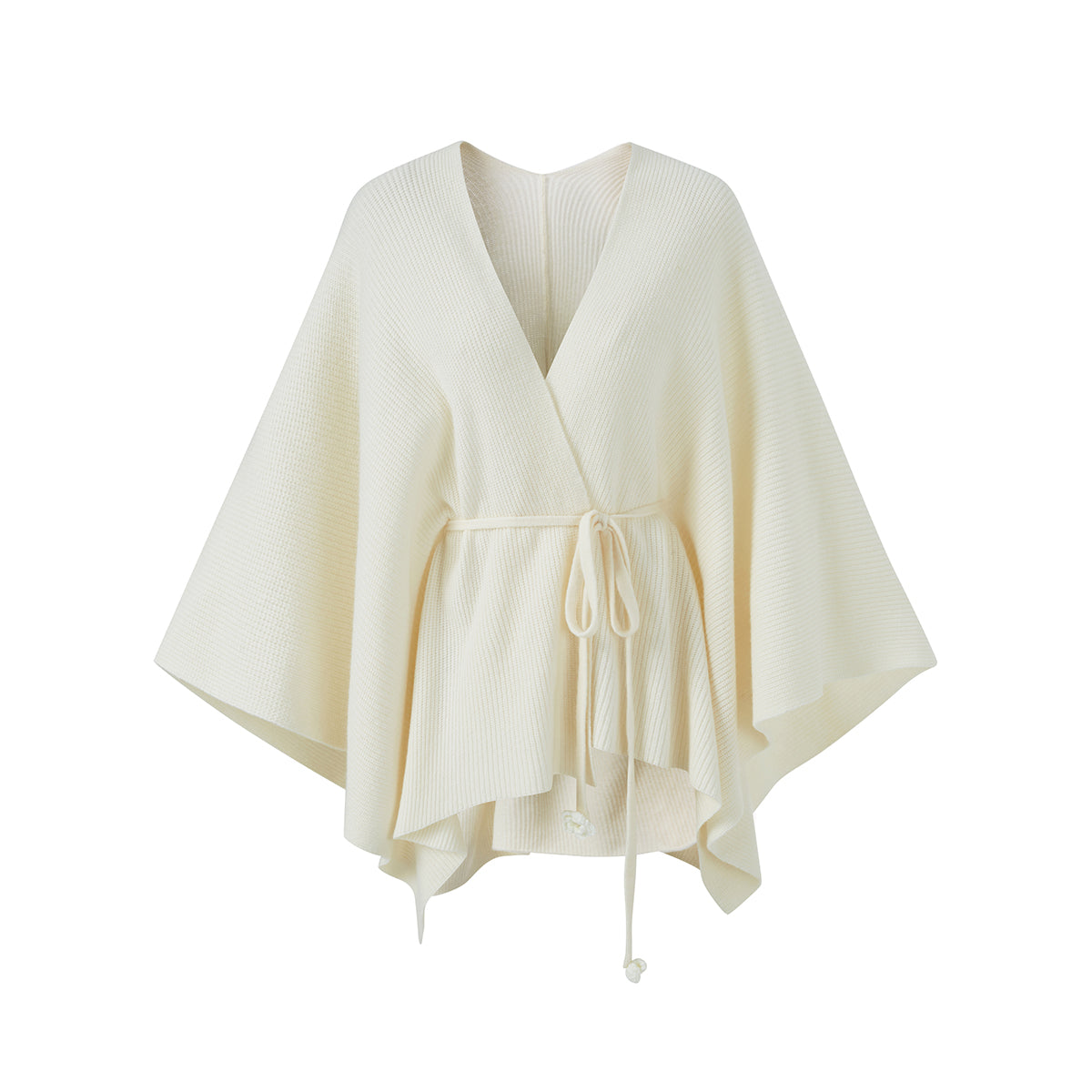 ウエストリボン付きポンチョニットカーディガン