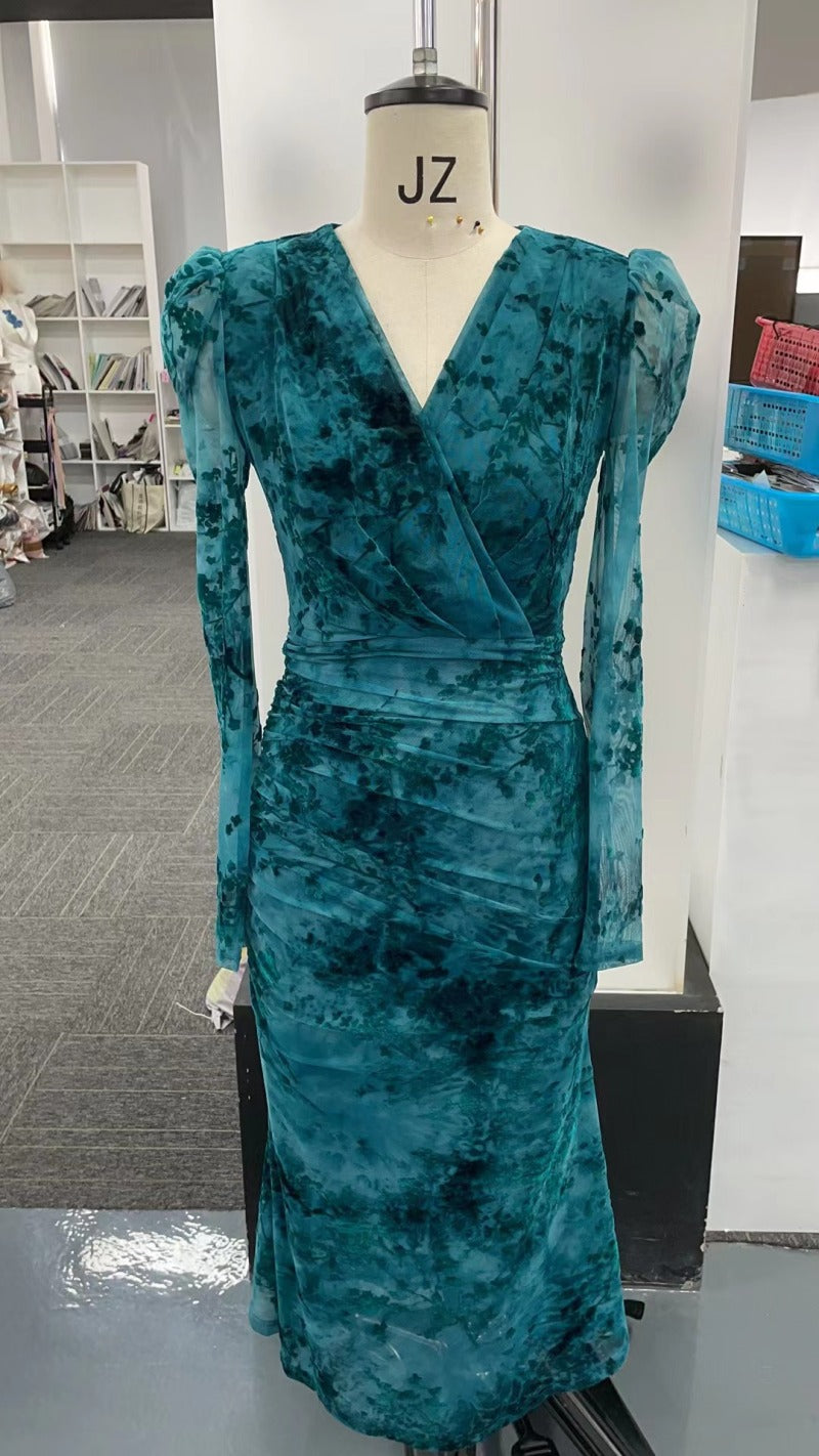 花柄シアーカシュクールマーメイドワンピース(2colors)