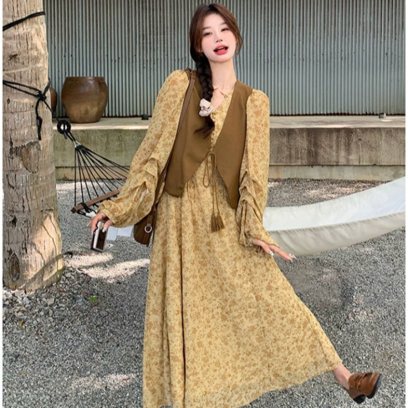 ベスト×フラワーシフォンワンピースセットアップ