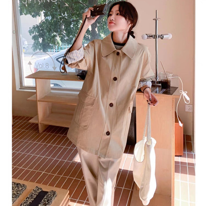 ステンカラーミディアム丈ジャケット