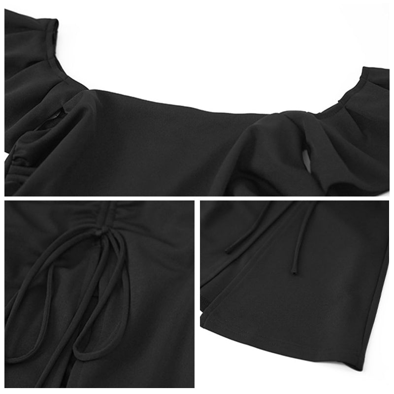 フリル袖サイドギャザースリットワンピース