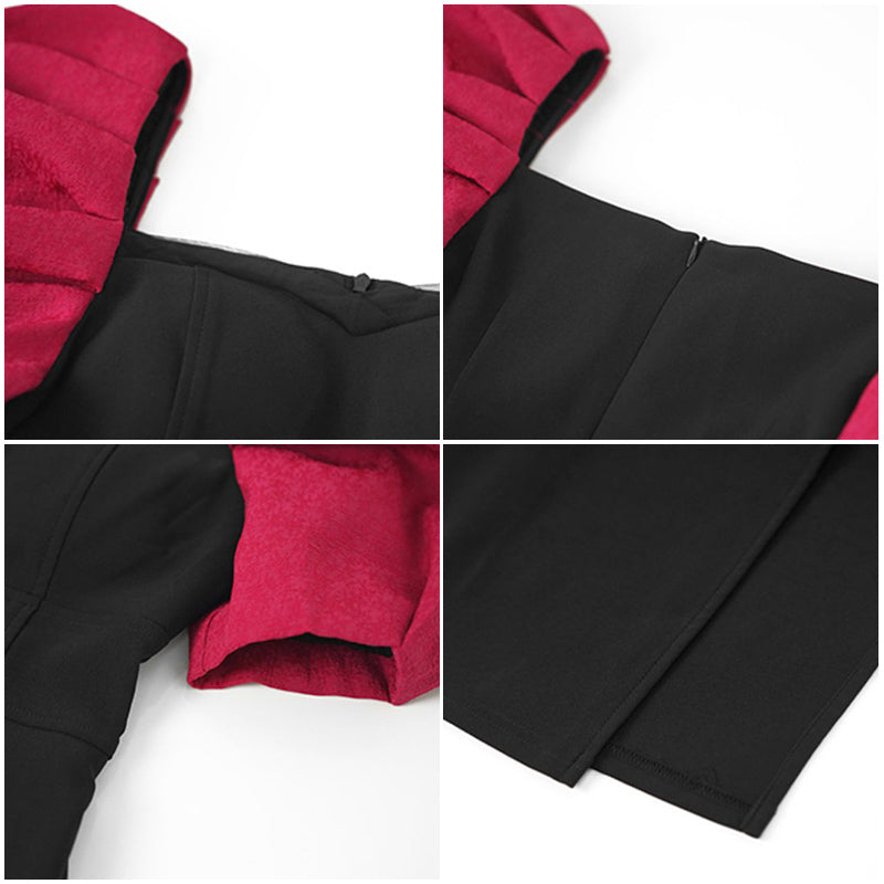 ボリュームスリーブバイカラースリットスカートワンピース