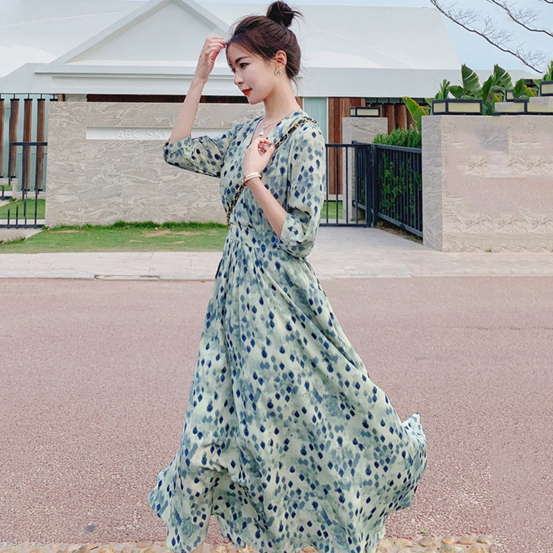 マルチスクエアプリントマキシワンピース