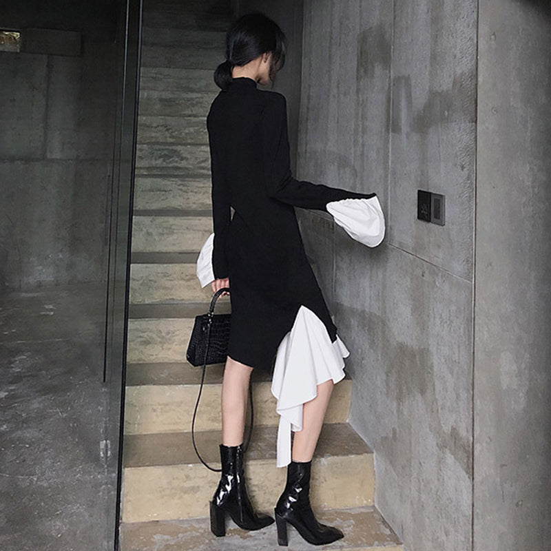 アシンメトリーレイヤードモノトーンワンピース