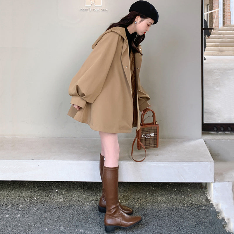 ウエストベルト付きビッグフードフレアミディコート