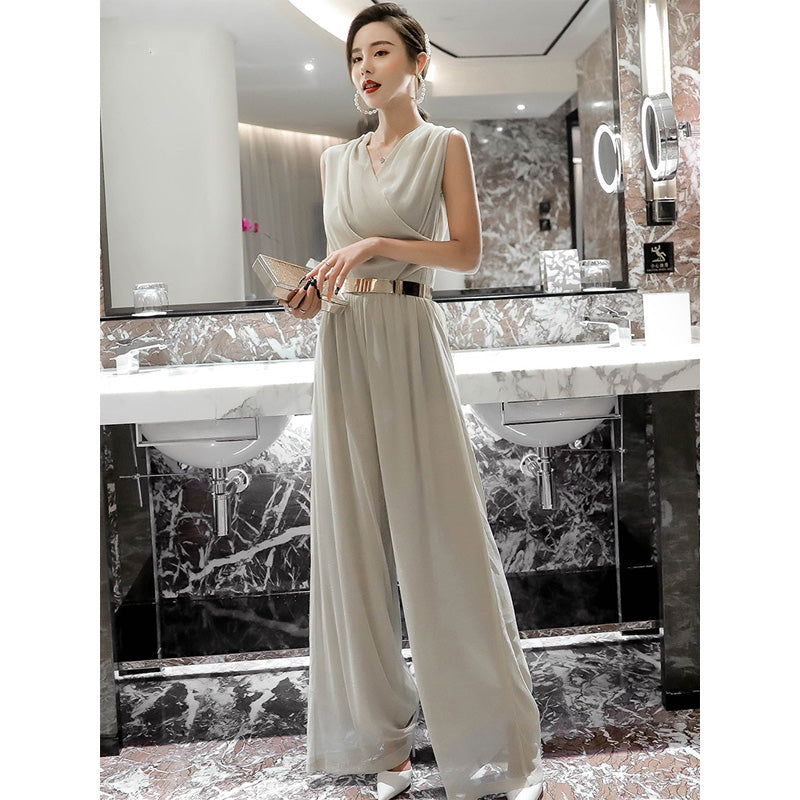 カシュクールシフォンオールインワンワイドパンツ(5colors)