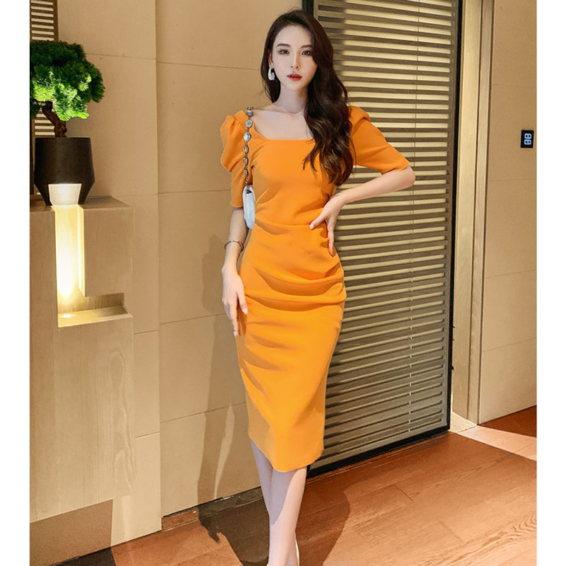 スクエアネックパフスリーブワンピース(6colors)