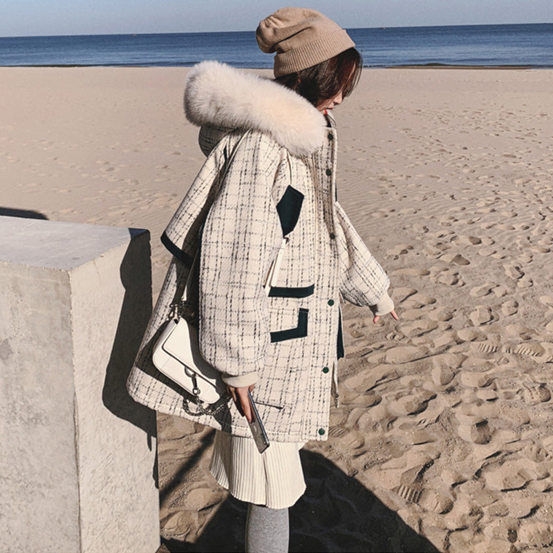 ファーフードコンビチェックツイードマウンテンジャケット