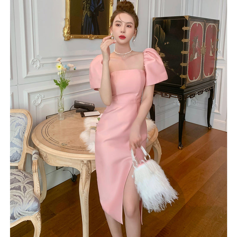 サイドスリットパフスリーブワンピース(3colors)