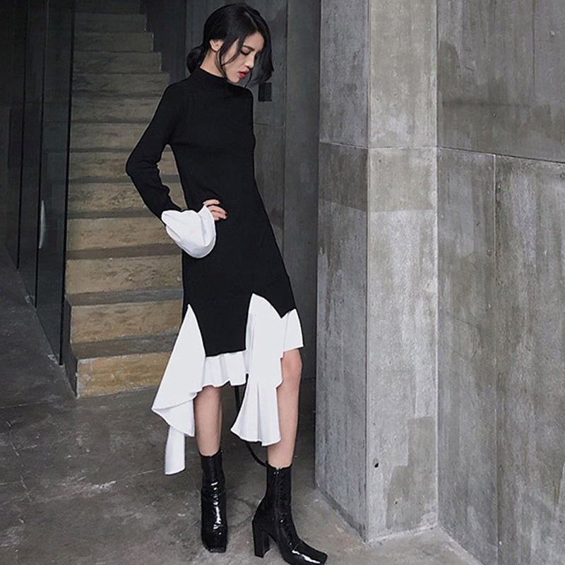 アシンメトリーレイヤードモノトーンワンピース