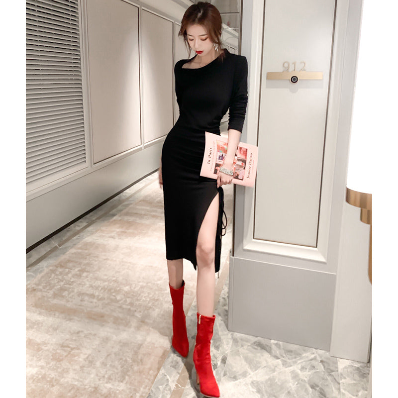 スリットドローストリングペンシルワンピース