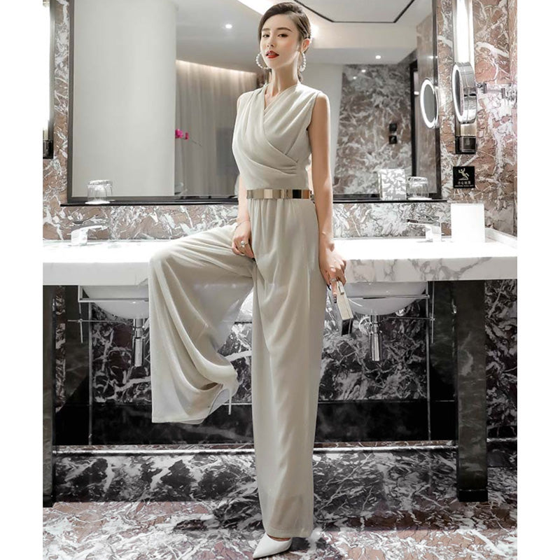 カシュクールシフォンオールインワンワイドパンツ(5colors)