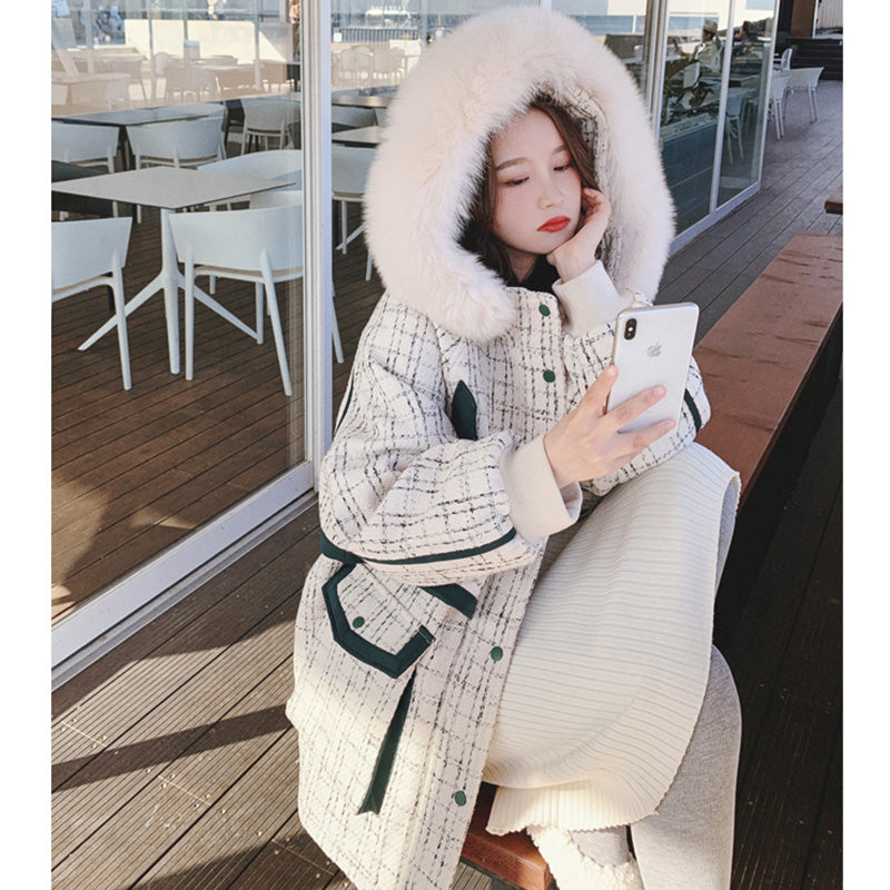 ファーフードコンビチェックツイードマウンテンジャケット