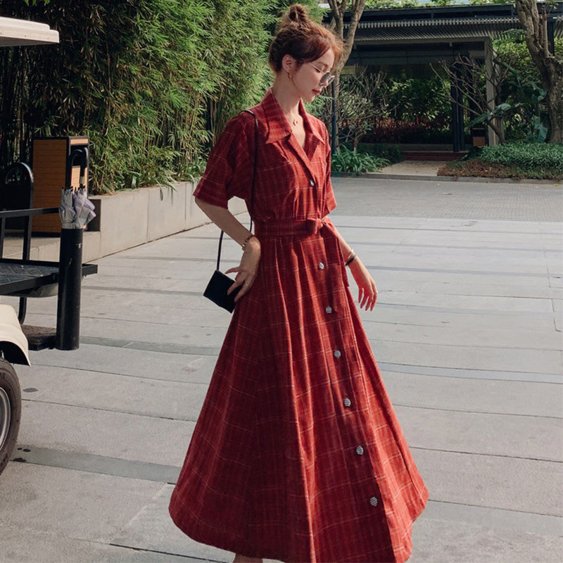 ウエストリボンチェックシャツワンピース(2colors)