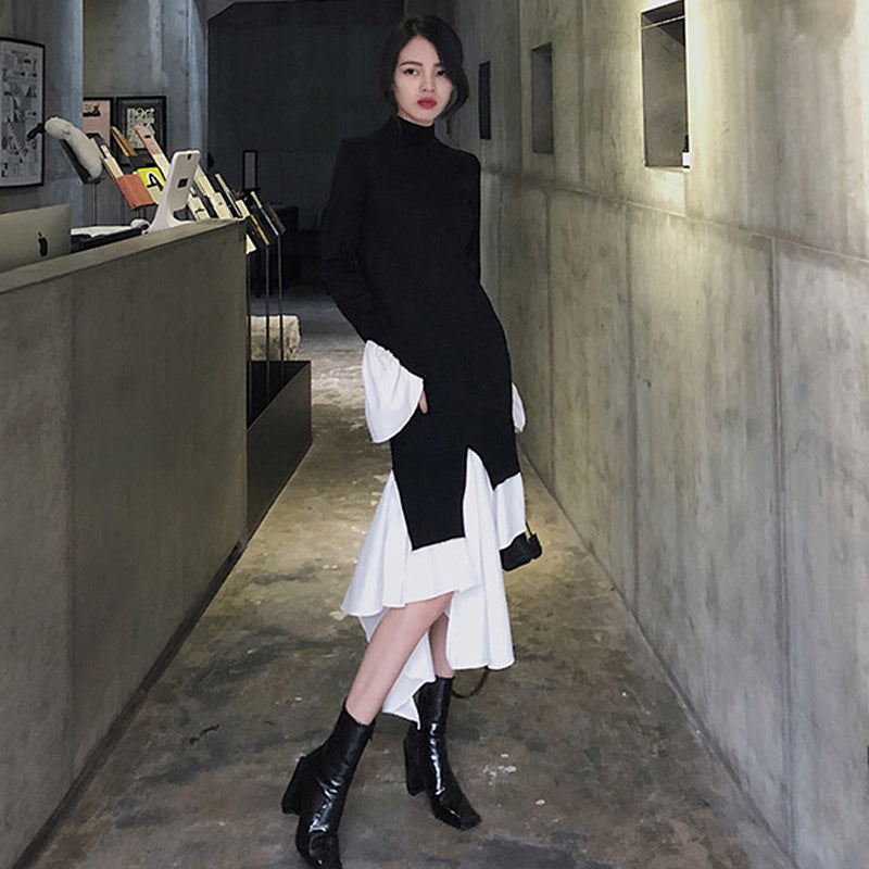 アシンメトリーレイヤードモノトーンワンピース