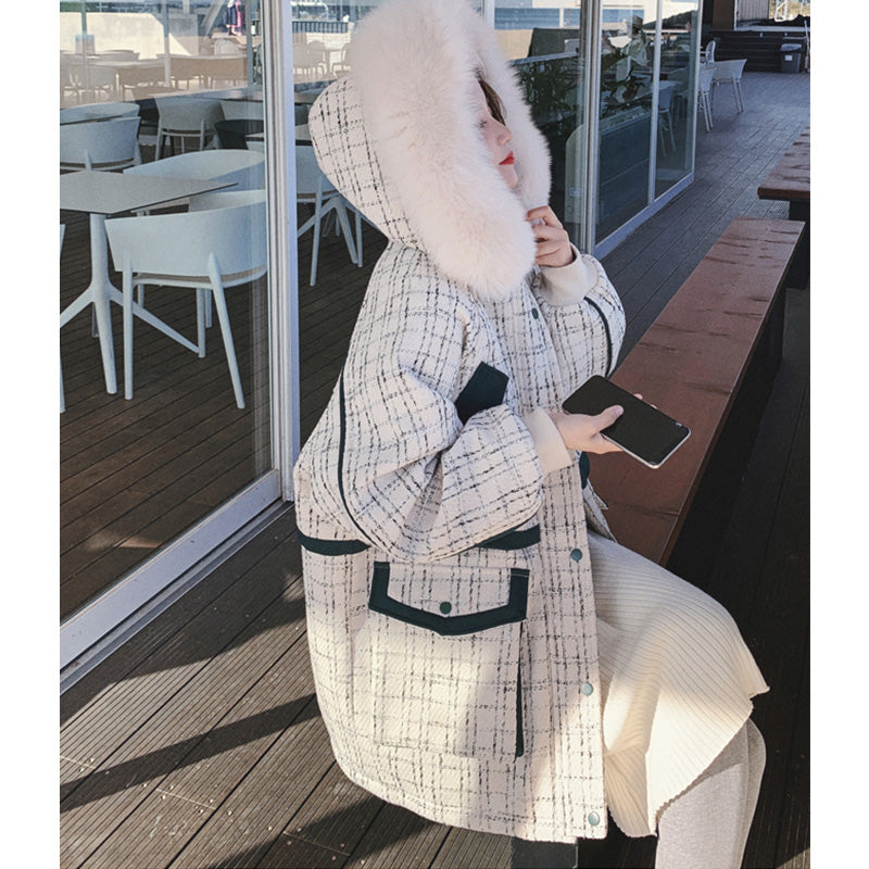 ファーフードコンビチェックツイードマウンテンジャケット