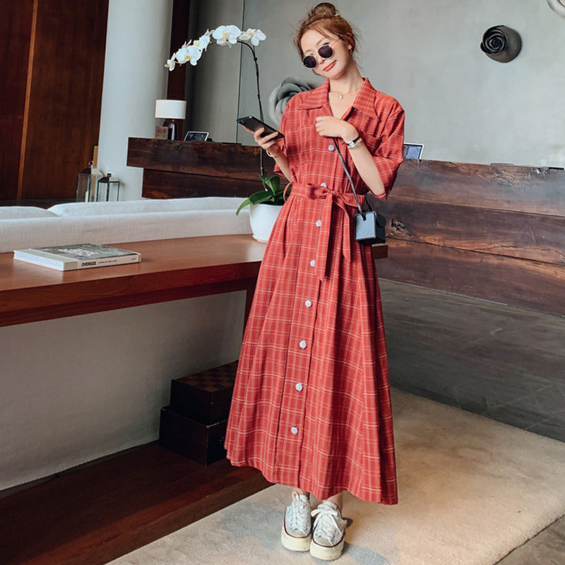 ウエストリボンチェックシャツワンピース(2colors)