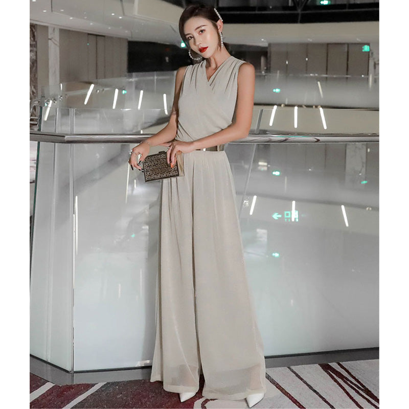 カシュクールシフォンオールインワンワイドパンツ(5colors)