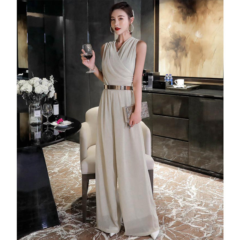 カシュクールシフォンオールインワンワイドパンツ(5colors)