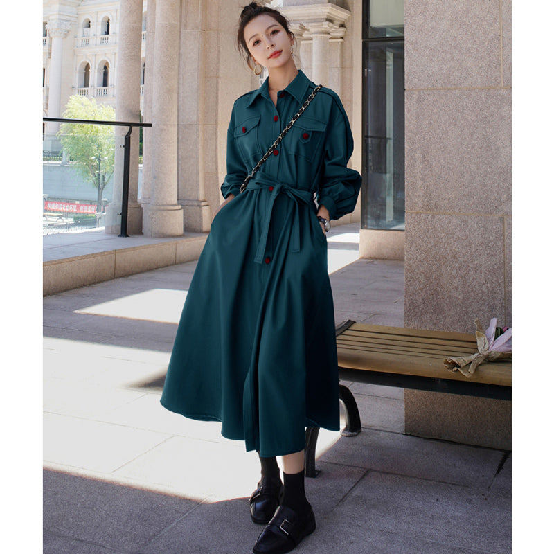 胸フラップポケットシャツワンピース(2colors)