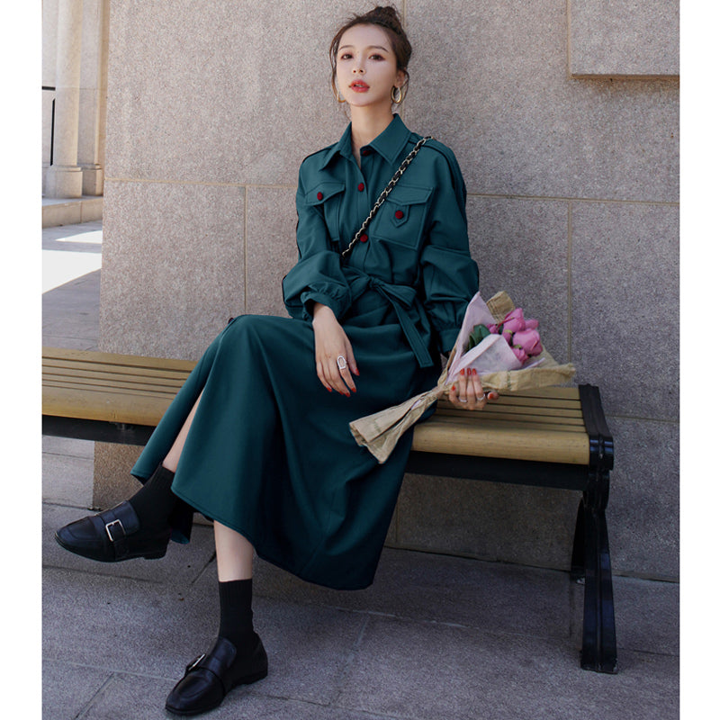 胸フラップポケットシャツワンピース(2colors)